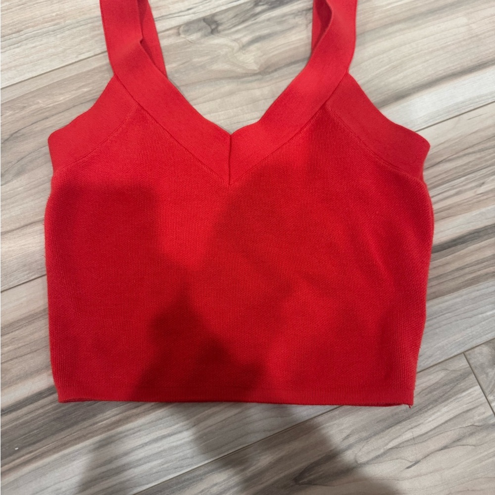Express Womens Cropped Knit Red Tank Top
